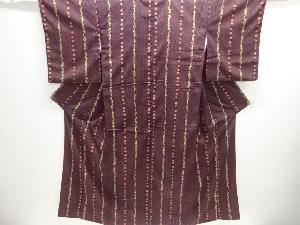 縞に楓模様手織り真綿紬着物